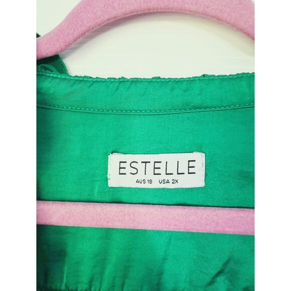 Estelle Emerald Green Shirred Long Sleeve Satin Pleated Dress 2X Holiday Event - Picture 8 of 10